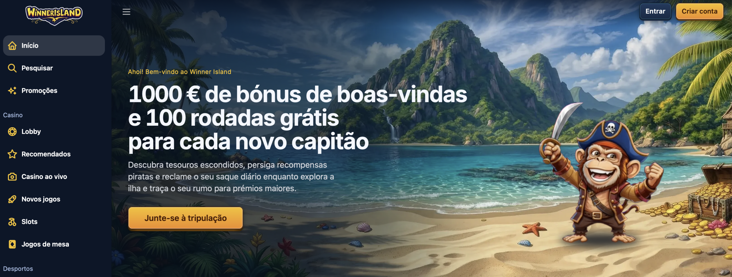Winner Island: Bónus de 1.000€ e 100 Jogadas Grátis